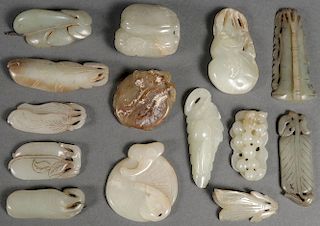 14 CHINESE CARVED JADE PENDANTS, QING DYNASTY