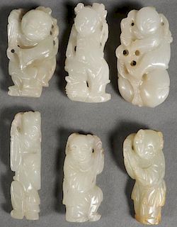 6 CHINESE JADE FIGURES AND PENDANTS, QING DYNASTY