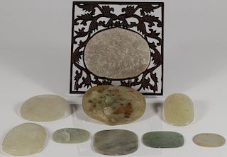 NINE CHINESE CARVED JADE AND JADEITE PLAQUES