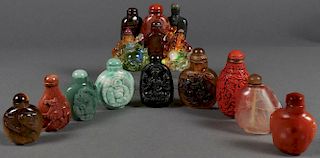 FIFTEEN CHINESE CARVED SNUFF BOTTLES