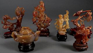 SIX CHINESE CARVED AGATE OBJECTS