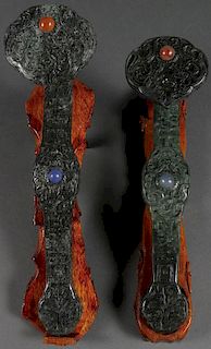 A PAIR OF CHINESE CARVED JADE RUYI SCEPTERS
