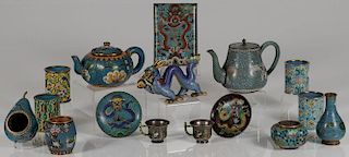 SIXTEEN PIECE GROUP OF CHINESE CLOISONNÉ ENAMEL
