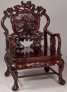 A CARVED CHINESE THRONE CHAIR, 20TH CENTURY