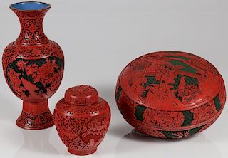A GROUP OF CHINESE CARVED CINNABAR