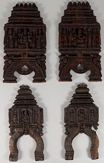 A SET OF CARVED WOOD HINDU PANELS, 19TH CENTURY