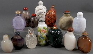 THIRTEEN CHINESE CARVED SNUFF BOTTLES
