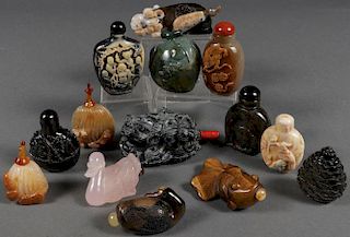 FOURTEEN CHINESE CARVED SNUFF BOTTLES