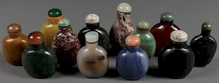 TWELVE CHINESE CARVED SNUFF BOTTLES