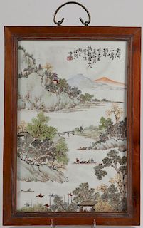 A CHINESE HAND PAINTED PORCELAIN PLAQUE