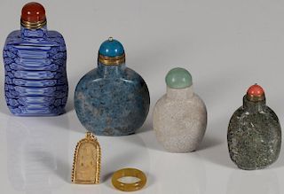 CHINESE SNUFF BOTTLES, PENDANT, AND RING