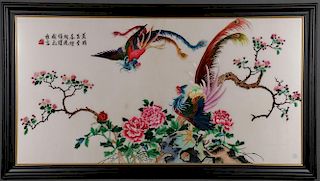 A PAIR OF CHINESE EMBROIDERED SILK PANELS