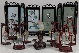 A GROUP OF 12 CHINESE GLASS DECORATED OBJECTS