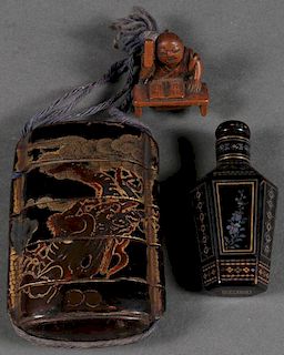 A JAPANESE LACQUER INRO AND CHINESE SNUFF BOTTLE