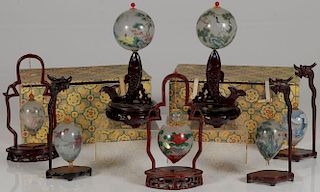 SEVEN CHINESE REVERSE PAINTED GLASS OBJECTS