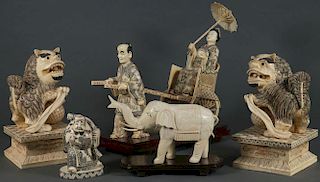 A GROUP OF SIX CHINESE CARVED BONE FIGURES