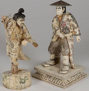 TWO CARVED BONE FIGURES