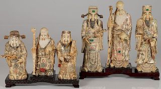 A GROUP OF SIX CARVED BONE FIGURES OF IMMORTALS