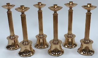 6 MATCHING POLISHED BRASS ALTAR CANDLE STANDS