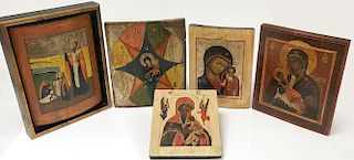 FIVE RUSSIAN ICONS, 19TH CENTURY AND LATER