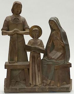 A CARVED WOOD GROUPING OF THE HOLY FAMILY