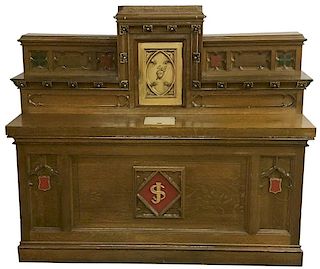 A GOTHIC STYLE OAK SIDE ALTAR