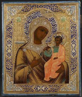 A RUSSIAN ICON OF THE IVERSKAYA MOTHER OF GOD
