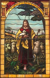 A STAINED GLASS WINDOW OF CHRIST THE SHEPHERD