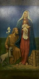 A LARGE OIL PAINTING OF THE HOLY FAMILY
