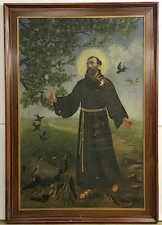 A LARGE PAINTING OF ST FRANCIS, OIL ON CANVAS