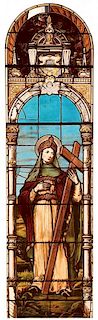 A STAINED A LEADED GLASS WINDOW OF SAINT HELEN