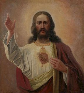 THE SACRED HEART OF JESUS, OIL ON CANVAS