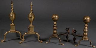 A PAIR OF BRASS ANDIRON, 18TH AND 19TH CENTURIES