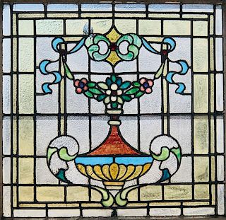 THREE LEADED AND SLAG GLASS WINDOWS, CIRCA 1900