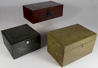 THREE FAUX PAINTED WOODED BOXES, 19TH CENTURY