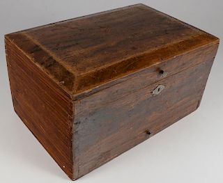 A GOOD GRAIN PAINTED PINE SUGAR BOX, 19TH CENTURY