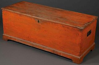 AN ORANGE PAINTED PINE CHEST, 19TH CENTURY