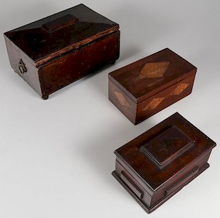 A GROUP OF THREE WOODEN BOXES CIRCA 1820-1880