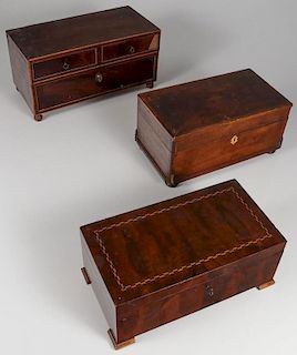 A GROUP OF MAHOGANY AND WALNUT BOXES, 19TH C.