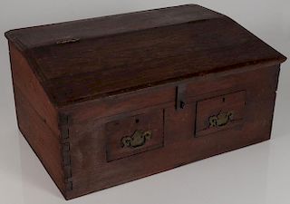 AN INTERESTING SLANT TOP CHEST, PROBABLY 19TH C.