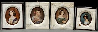 A GROUP OF FOUR HAND PAINTED PORTRAIT MINIATURES