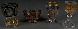 GROUP OF FOUR BOHEMIAN ETCHED CRYSTAL, 19TH C.