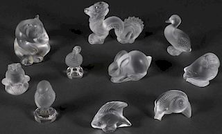 A GROUP OF TEN LALIQUE ANIMAL FIGURINES