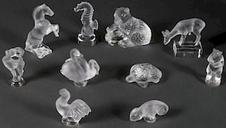 A GROUP OF TEN LALIQUE ANIMAL FIGURINES