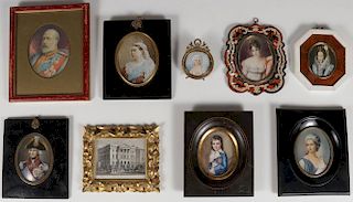 A GROUP OF EIGHT MINIATURE PORTRAITS 19TH/20TH C.