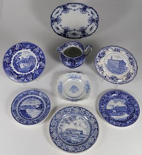 GROUP OF FORTY BLUE AND WHITE AND MAJOLICA