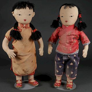 A PAIR OF CHINESE EMBROIDERED CLOTH DOLLS