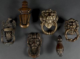 A GROUP OF SIX BRASS DOOR KNOCKERS 19TH & 20TH C.