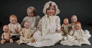 A GROUP OF EIGHT GERMAN BISQUE HEAD DOLLS