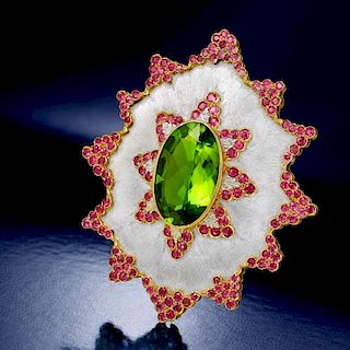 Buccellati Peridot Sapphire and Cultured Pearl Necklace/Brooch